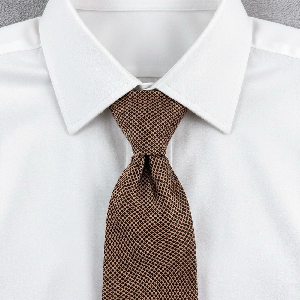 Stefano Ricci Necktie Mens Brown Micro Geometric Lattice Print Italy Silk